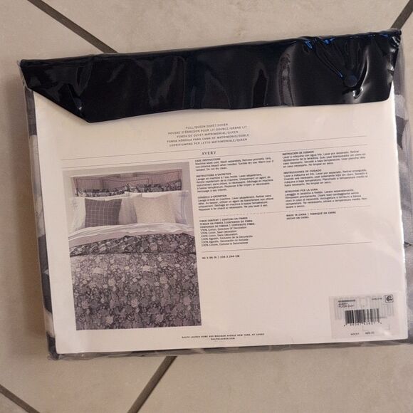 NWT Ralph Lauren Full / Queen Duvet Cover Avery Charcoal Floral Grey - Picture 4 of 7